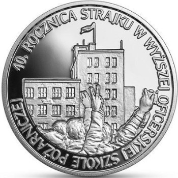 Rewers monety 10-złotowej poświęconej 40. rocznicy strajku w WOSP z 2021 roku